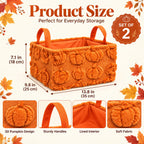 2 Pack Pumpkin Storage Baskets, 14x10'' Fall with Handles Orange-Pumpkin