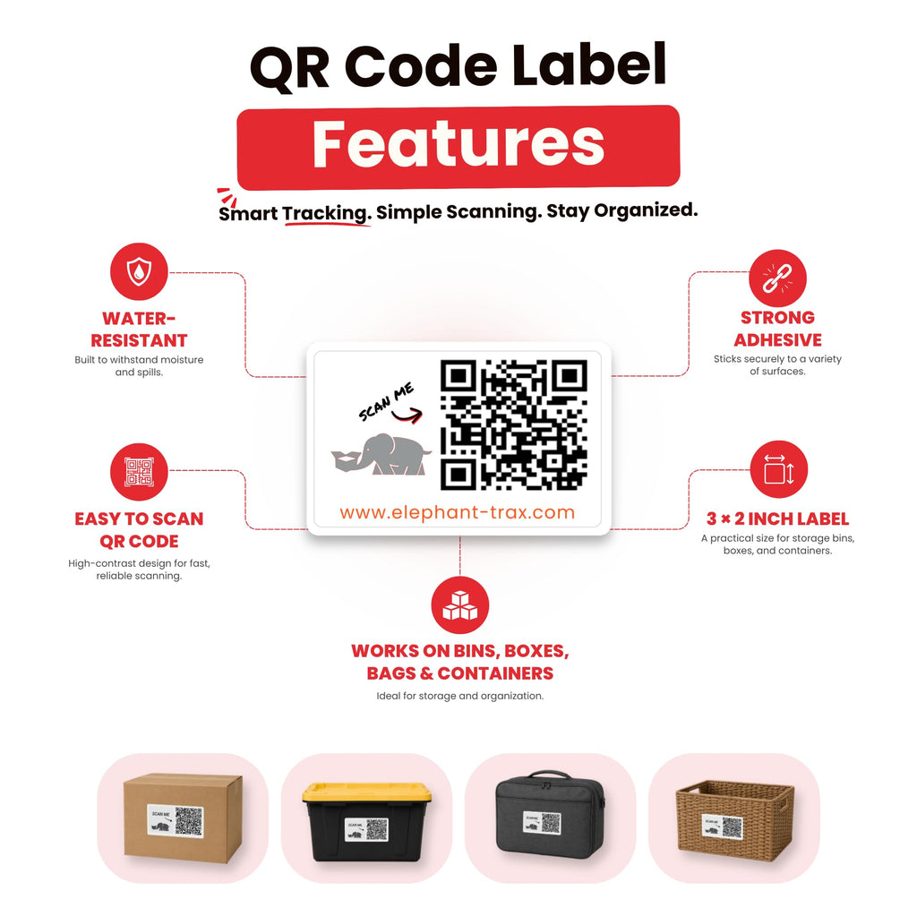 QR Code Labels for Storage Bins – 40 Smart QR Code Stickers, Scannable QR Labels for Tote Bins, Moving Box Labels, Home Organization, Packing Supplies & Inventory Tracking