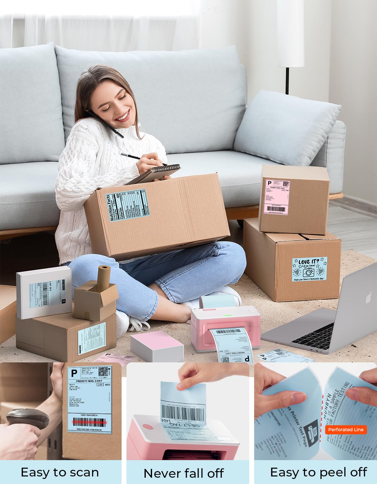 4x6 Blue Direct Thermal Shipping Labels 500 Labels/Stack+2" Circle Thermal Labels 750 Labels/Roll