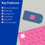 Avery® Printable Square Labels, Sure Feed® Technology, 3/4" x 3/4", Bright Pink Labels, Print-to-the-Edge, Laser/Inkjet, 1,600 Total, Great for Stickers and Mailing Seals 1,600 labels