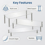 Acrylic Display Risers Clear Rectangular Stands with Metal Support Posts for Cake Stand Styling Countertop Tiered Organizer Small Size Transparent One Piece