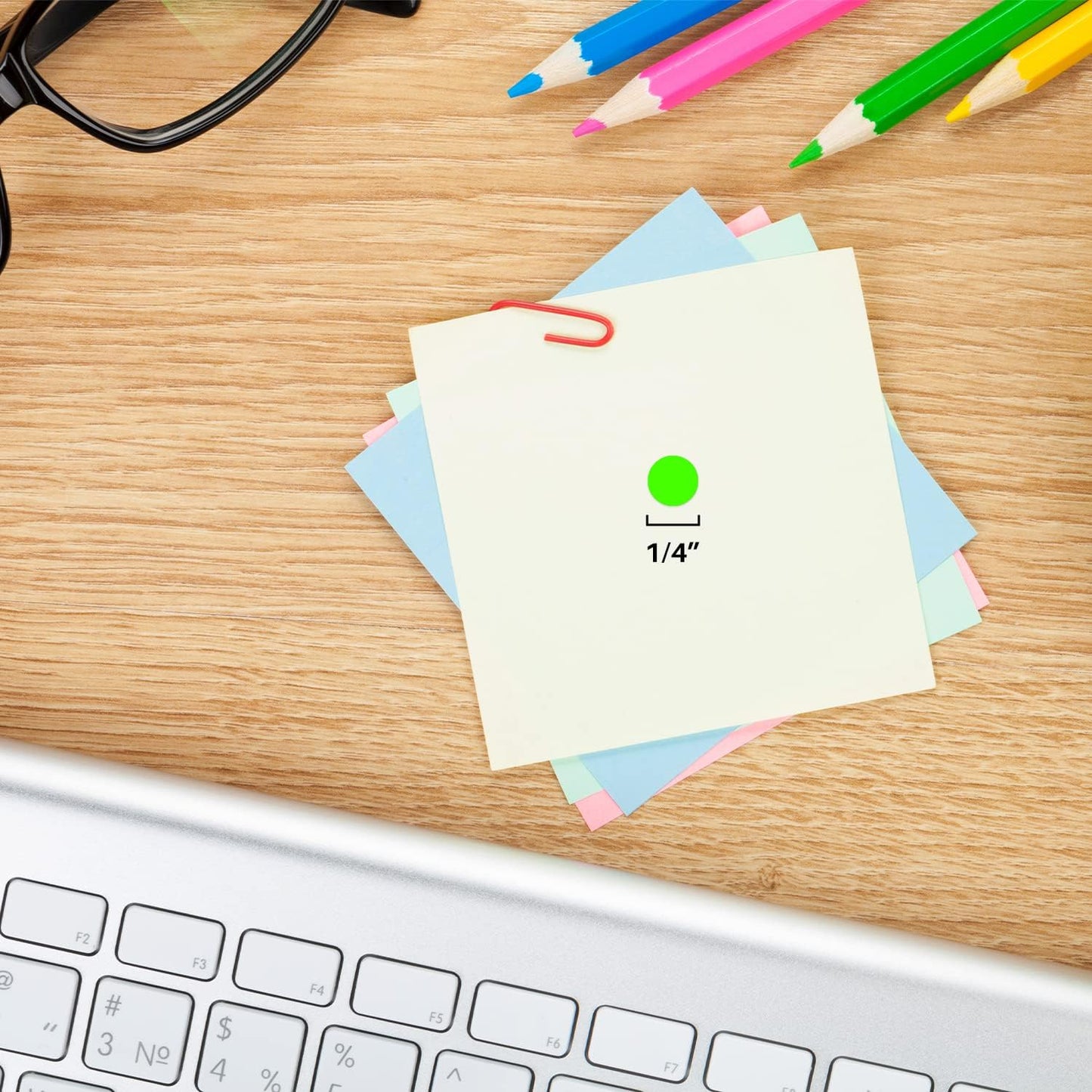 ChromaLabel 1/4 Inch Circle Sticker Labels, High Visibility Colored Dot Stickers with Handy Dispenser, Round Color Coding Labels - 1000 Sticky Dots, Fluorescent Green Stickers 1/4"