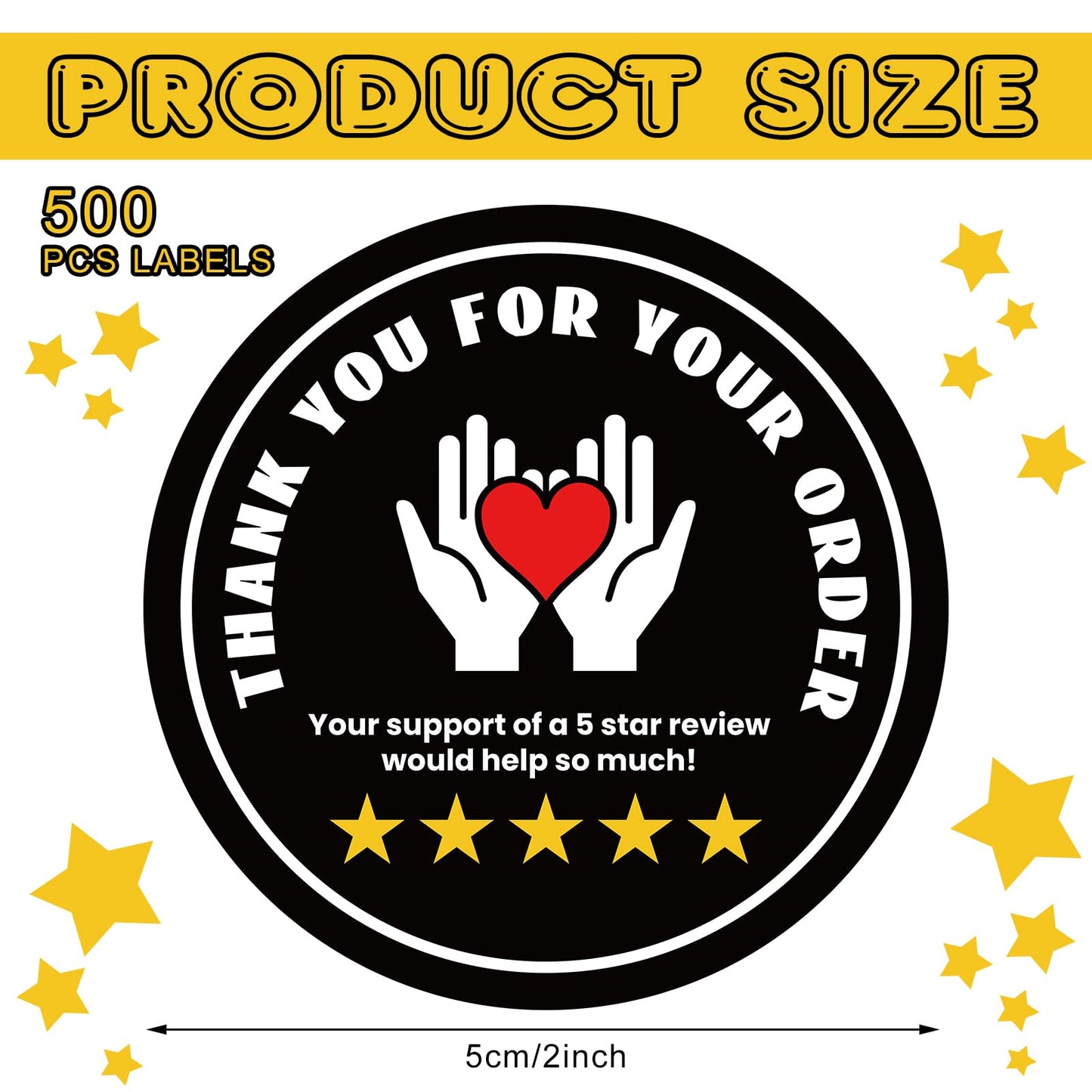 Fulmoon 500 Pcs 2 Inch Thank You for Your Order Stickers 5 Star Review Delivery Labels Freshness Food Delivery Accessories 5 Star Rating Reminder for Shopper Grocery Takeout Driver (Black) Black