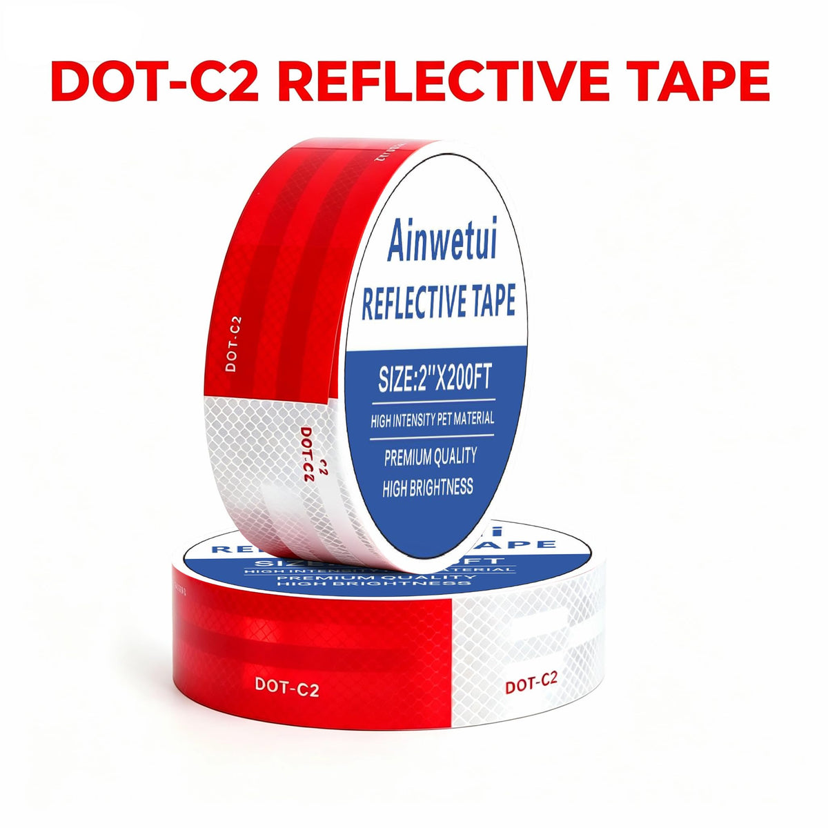 DOT-C2 Reflective Safety Tape 2" x 200' Red/White | High-Visibility, For Vehicles, Trailers, Marine, and Signs, Safety Conspicuity Tape