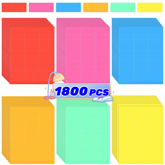 1800 Pcs Colored Labels Stickers, Fluorescent Address Labels Color Coding Labels Colored Address Labels 1'' x 2-5/8'' Neon Color Printable Stickers for Printer Return Mailing Shipping Message
