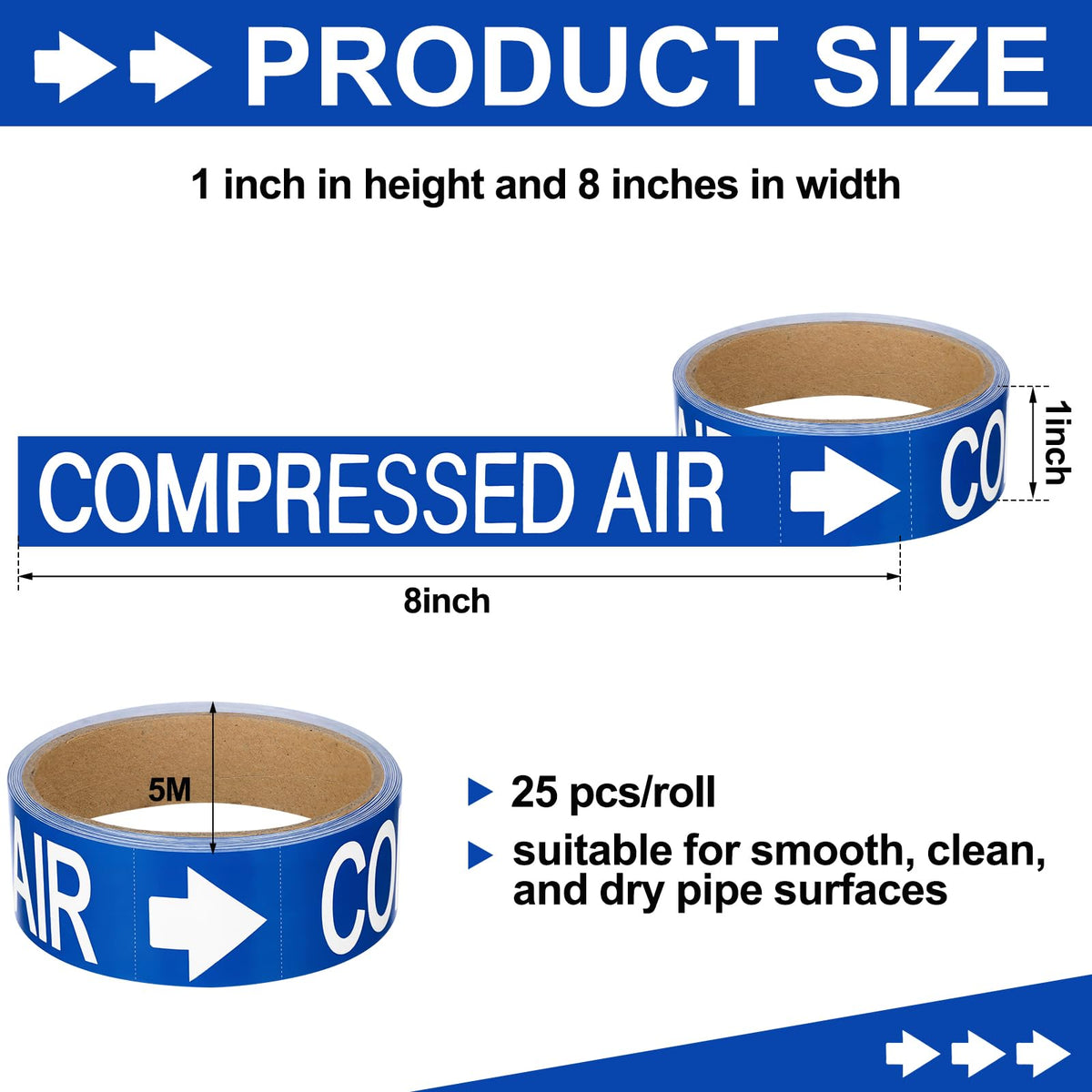 1 Roll Compressed Air Pipe Labels, Economy Pipe Markers 1