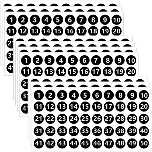 10 Sheets 1 Inch Number Stickers 1-50, Vinyl Waterproof Sticker Number Labels for Classroom,Storage, Organizing,Boxes, Black Adhesive Number Stickers Teacher Supplies