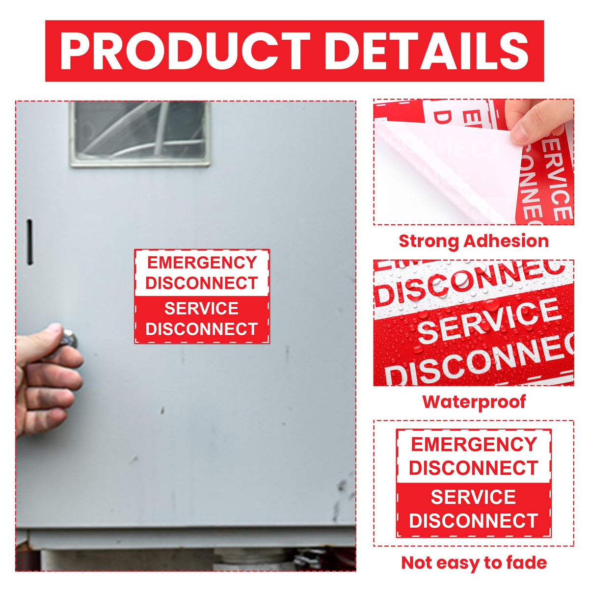 LEIFIDE 12 Pack NEC Compliant Emergency Disconnect Sticker 5"x 3.5" Emergency Disconnect Service Warning Sticker Shut Off Sign UV-Resistant Electric Panel Labels Vinyl Waterproof for Indoor Outdoor