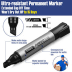 Fuutreo 10 Pack Jumbo Permanent Markers Chisel Tip Quick Dry Black
