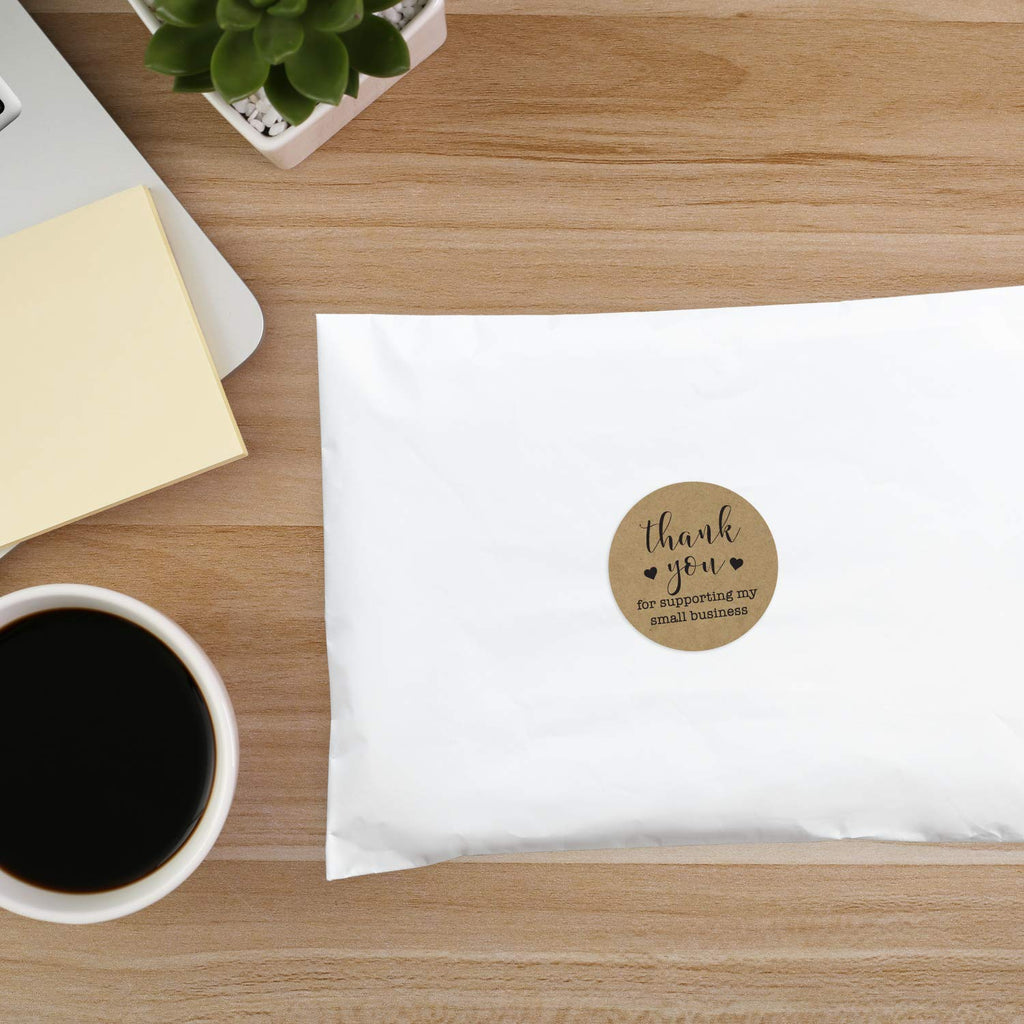 2" Round Kraft Thank You for Supporting My Small Business Stickers / 500 Brown Kraft Customer Appreciation Labels/Natural Kraft Small Business Envelope Seals/Made in The USA 2” Black Ink