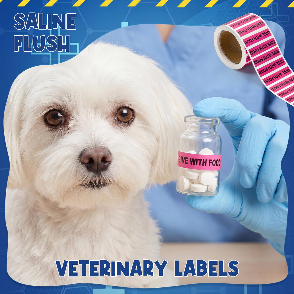 Affrolling Give with Food Veterinary Labels Stickers 0.375” x 1.625”, 500 Labels/1 Roll, Fluorescent Pink Medication Instruction Labels Sticker for Medical Veterinary Clinic Hospital Pet Care Supplies