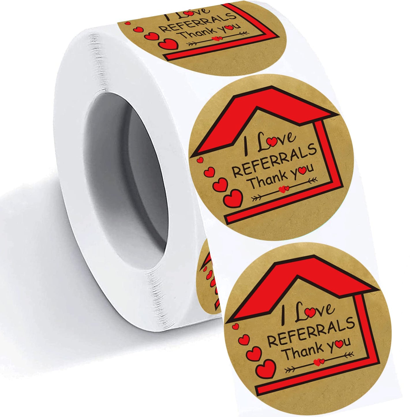 I Love Referrals Stickers 1.5 House Shaped Real Estate Stickers Thank You Labels- Kraft Real Estate Agents and Sales Realtor Supplies 500 Small Business Mailer Seal Stickers Round Adhesive Labels