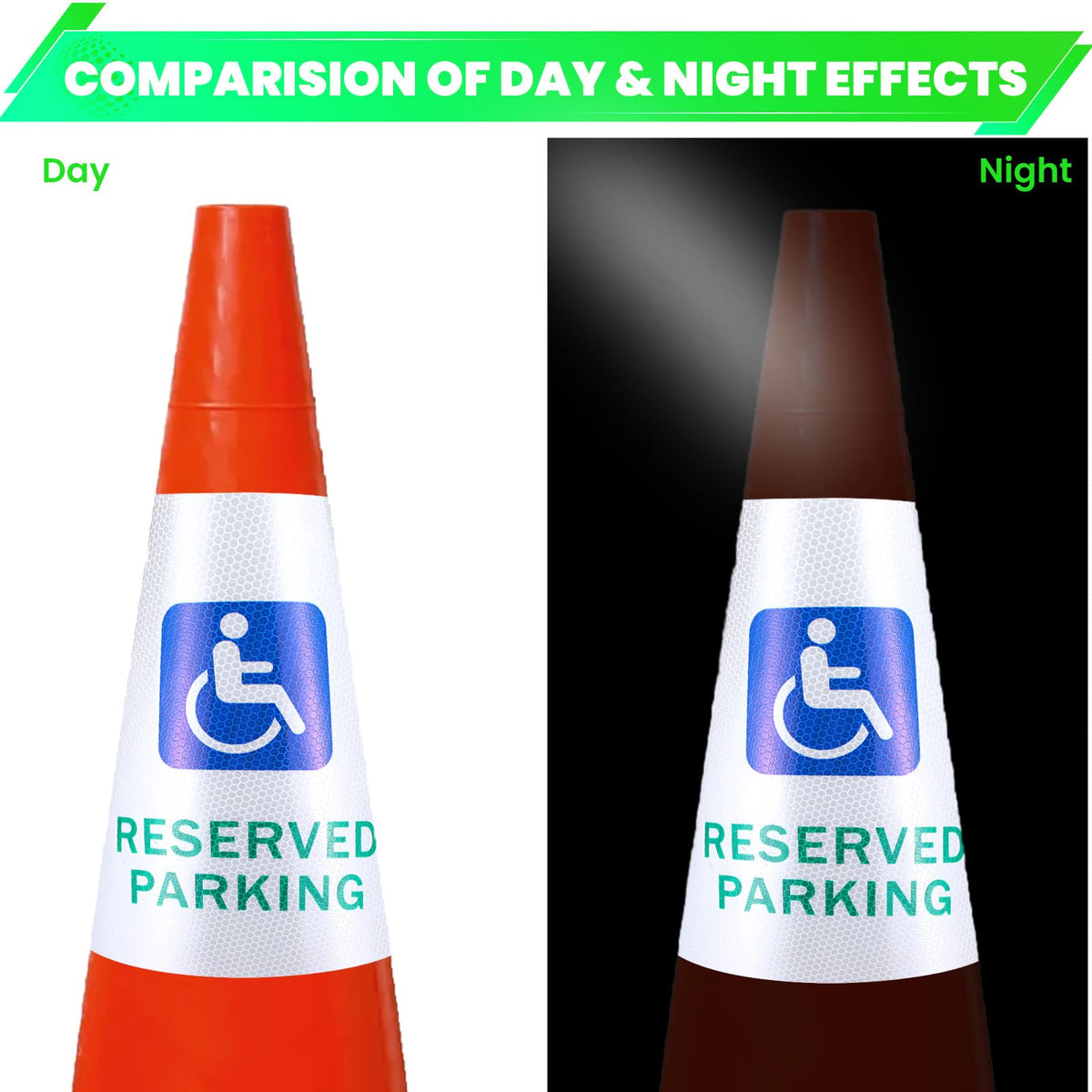 8 Pcs “Reserved Parking” Cone Message Sleeve, 360° Reflective Cones Sleeve