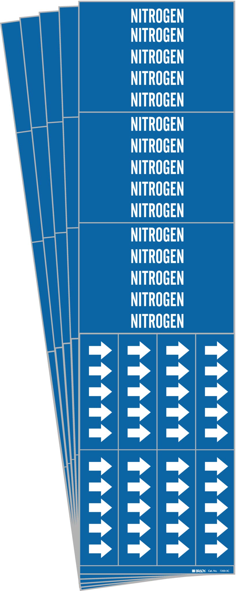 Brady 7200-3C-PK, NITROGEN Pipe Marker with Arrows White on Blue 3 per Card, 5 PK, Legend 'NITROGEN'