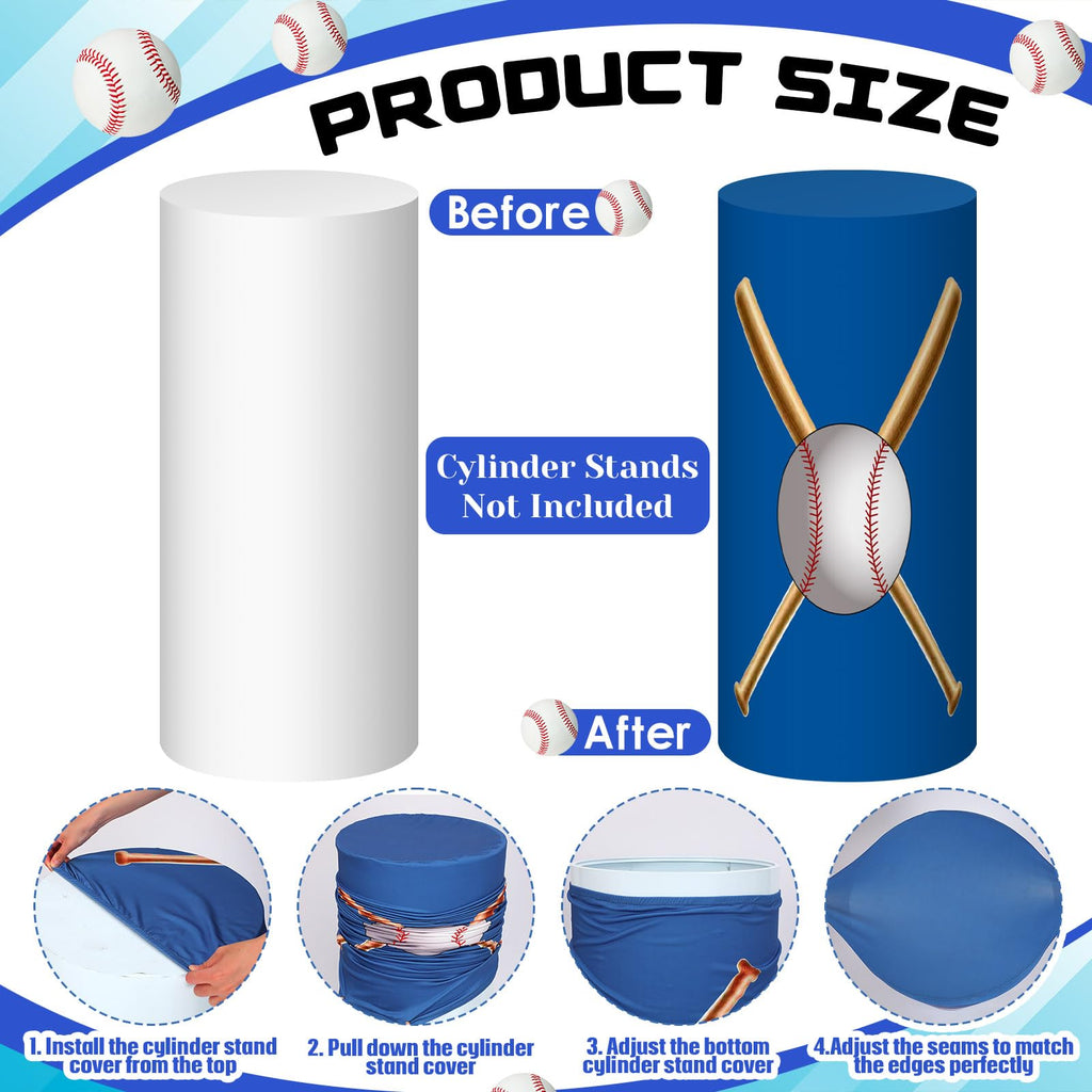 Frienda 3 Pcs Halloween Cylinder Cover Wraps for Dessert Table, Baseball White Blue Red