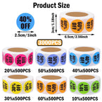 3000Pcs Discount Stickers,1 in Percent Off Sale Stickers,6 Rolls