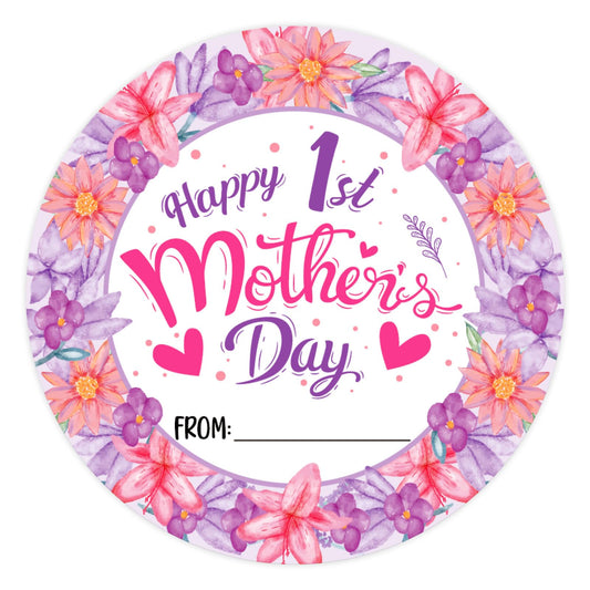 WaaHome Happy First Mothers Day Stickers - 36pcs First Mother's Day Gift Tags Labels for New Mom 1.5" Purple Flower First Time Mom Stickers for Envelope Seals Card Gift Box Decorations Party Favors 5- New Mom