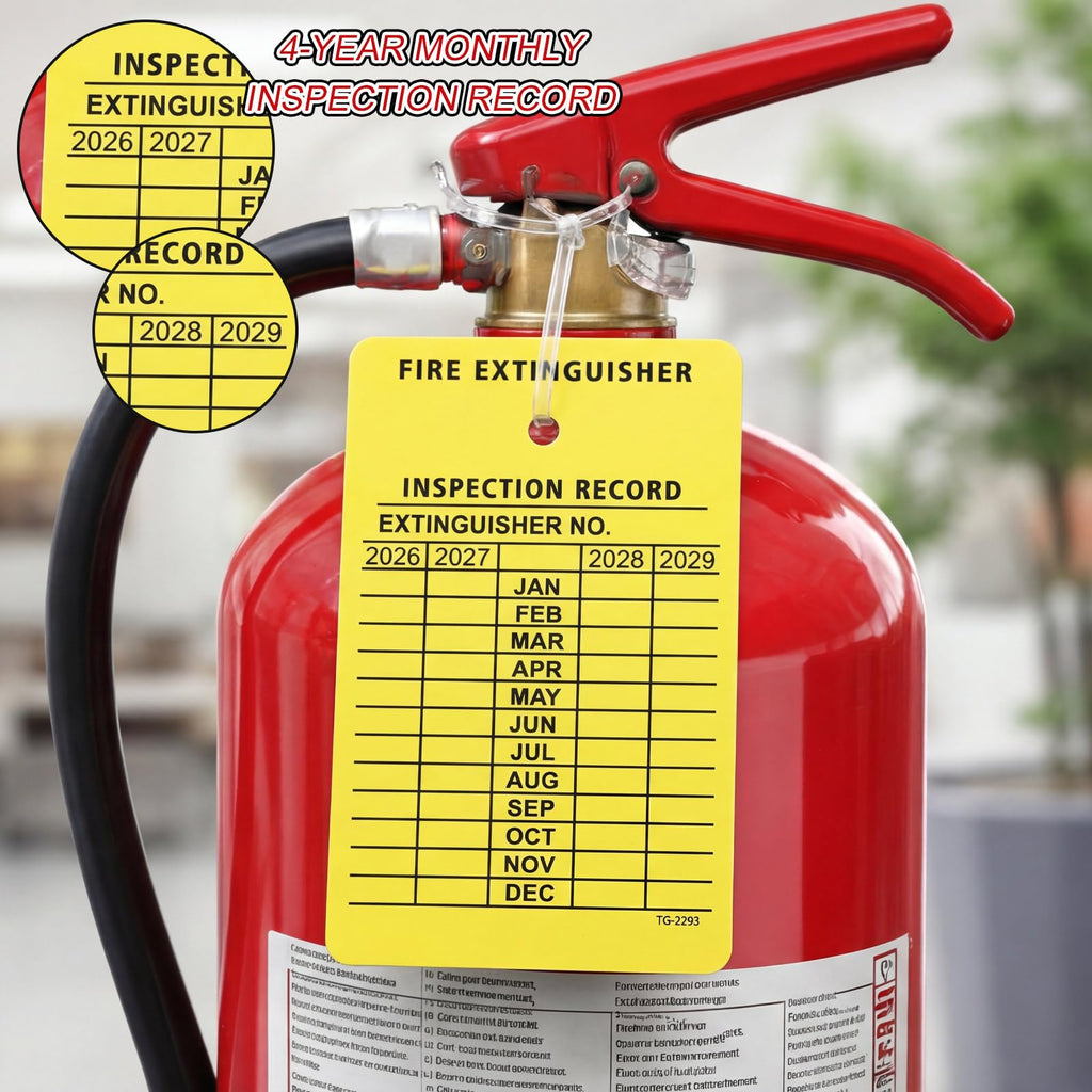 Lewtemi 100 Pcs Fire Extinguisher Inspection Tags with Zip Ties