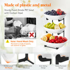 Lifewit 3 Tier Fruit Bowl for Kitchen Counter, Tiered Plastic Serving Tray Black Standard(3 Tier)