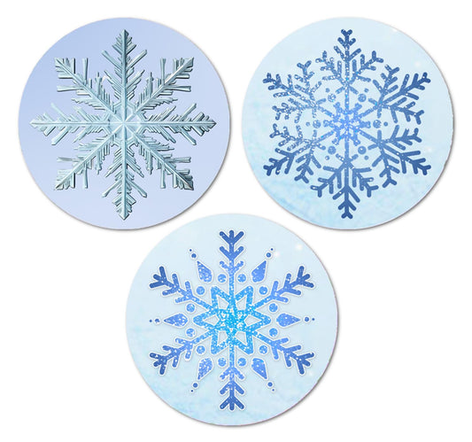 126 Snowflakes Stickers, 1 Inch Big Round Glossy Labels, Great for Holiday Season Gifts, Gift Bag, Cards, Envelopes, Boxes, Tags, and Supplies. Made in USA