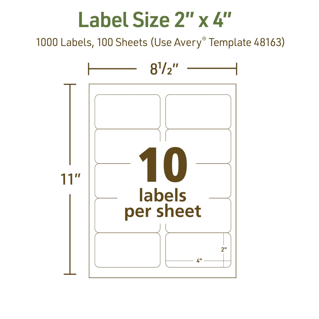 Avery® EcoFriendly Recycled Shipping Labels, 2" x 4", White, Permanent Adhesive, Laser & Inkjet Printers, 1,000 Total, Great for Shipping and Mailing, Product Merchandising, and More (48163) 1,000 labels 2" x 4"