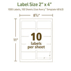 Avery® EcoFriendly Recycled Shipping Labels, 2" x 4", White, Permanent Adhesive, Laser & Inkjet Printers, 1,000 Total, Great for Shipping and Mailing, Product Merchandising, and More (48163) 1,000 labels 2" x 4"