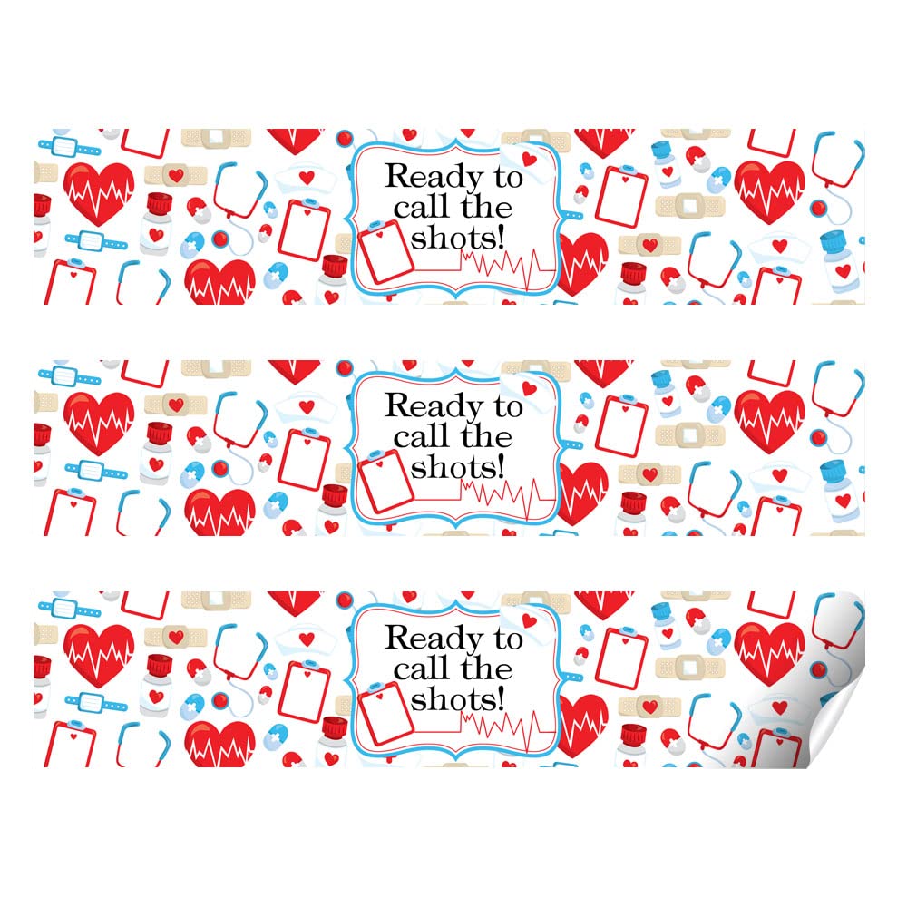 Ready to Call The Shots Nursing School Graduation Waterproof Water Bottle Sticker Wrappers, 20 1.75" x 8.5" Wrap Around Labels by AmandaCreation Nurse
