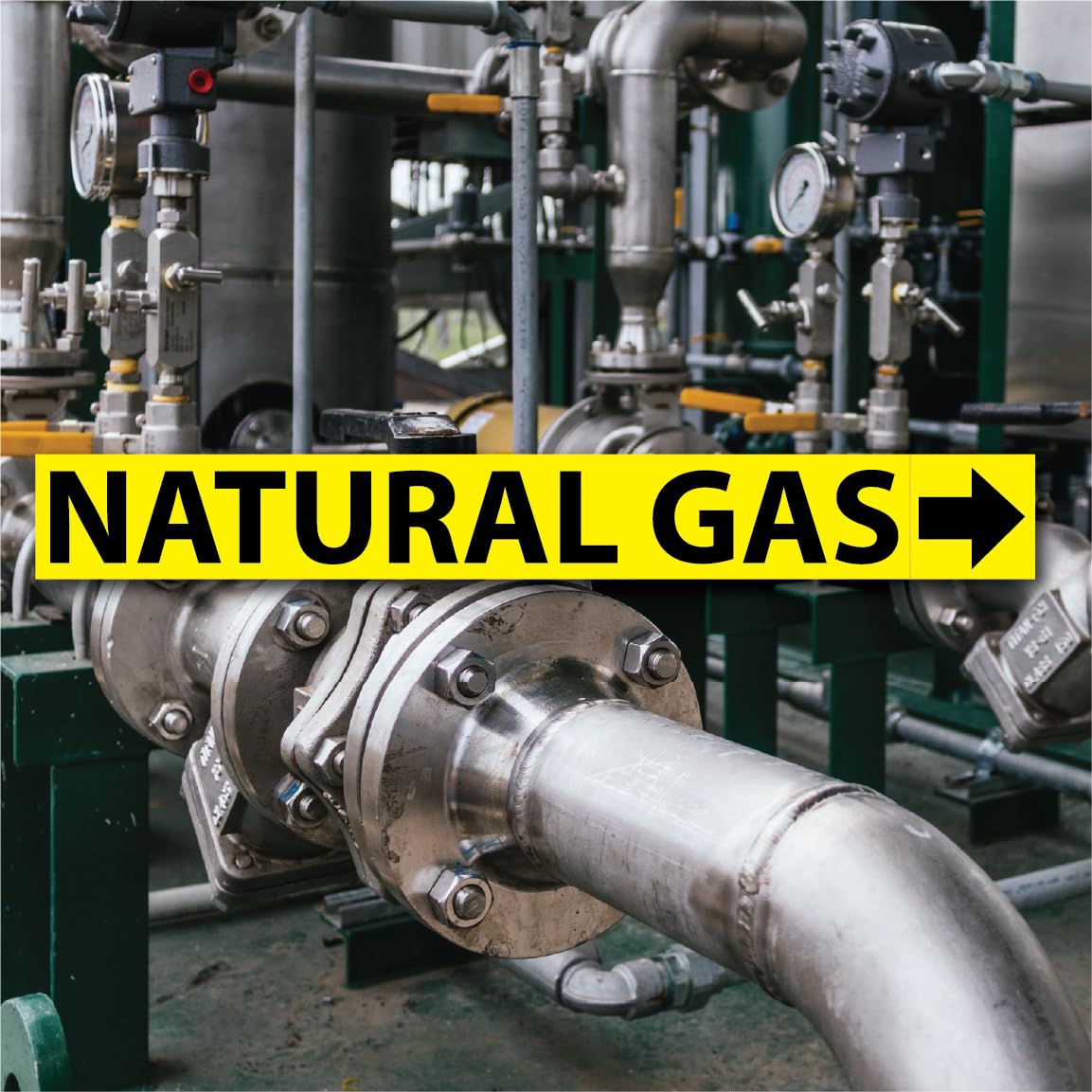 (10 Pack) Natural Gas Pipe Labels Stickers With Arrows, 1 x 8 Inch Self Sticking 6mil PVC Natural Gas Pipe Markers for Pipes, Inspections, Detector, Regulator and Heaters
