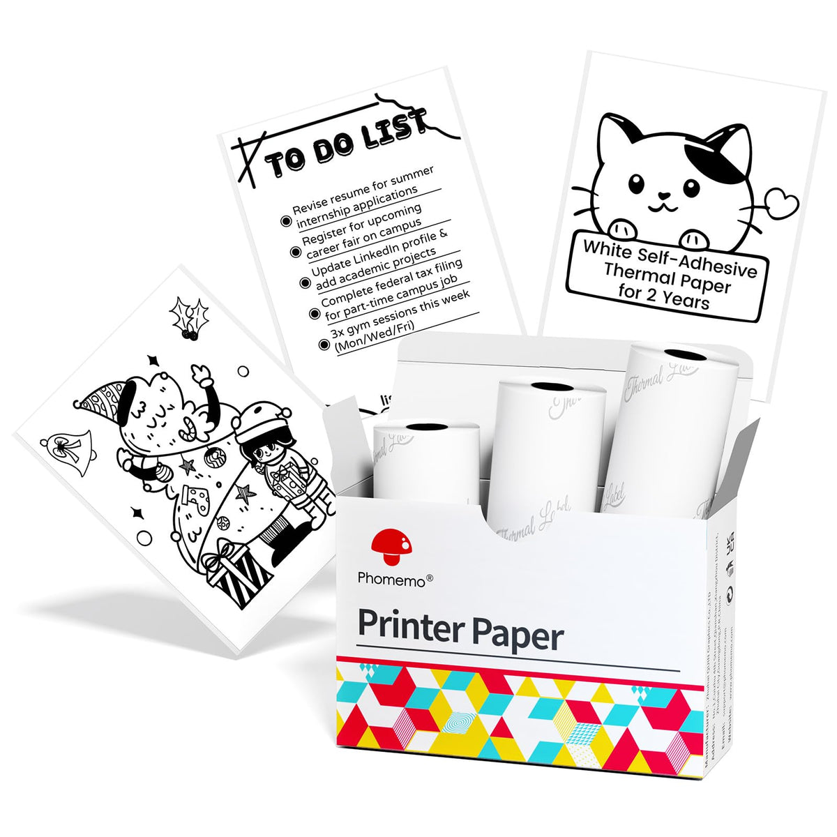 Phomemo White Self-Adhesive Thermal Paper 50mm x 3.5m, Image Time 2 Years