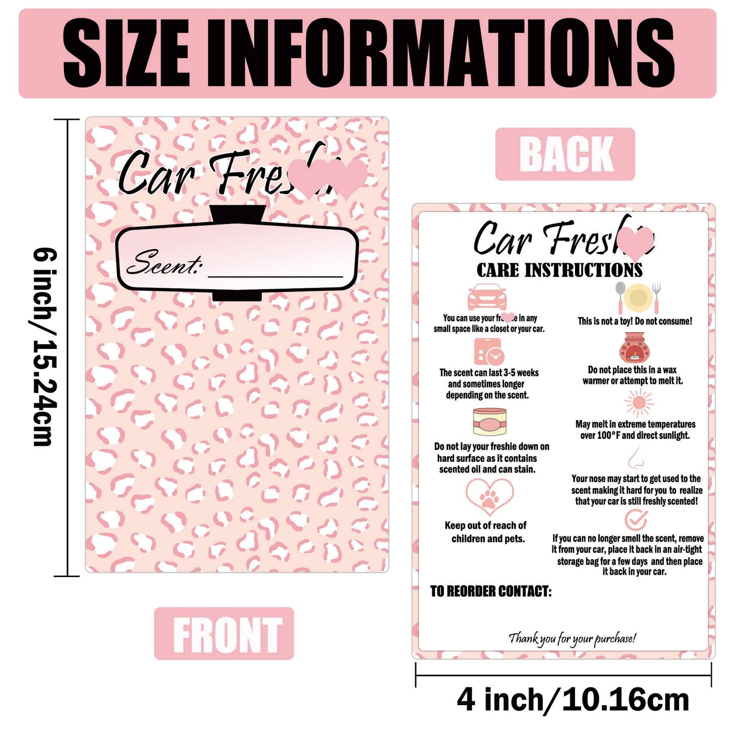 Car Freshiess Insert Cards Freshie Scent Label 4”x6”Care Instruction Cardstock DIY Crafts Label Stickers for Freshies Car Business,Beads and Silicone Molds Supplies 50 Pcs (Color2) Color2