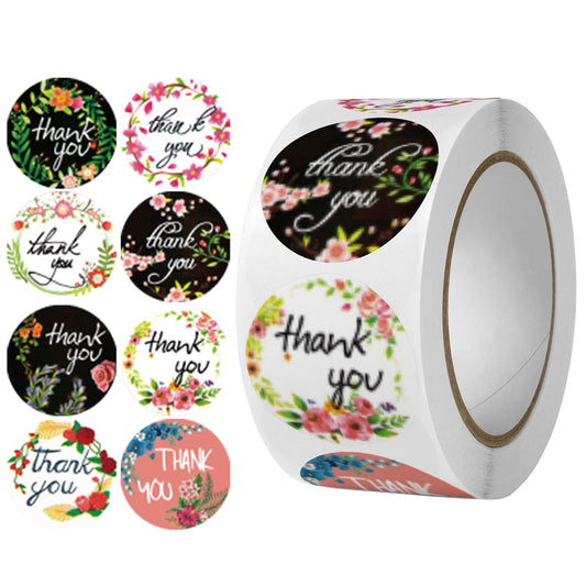 500 Pcs Thank You Stickers 8 Designs 1 Inch Thank You Stickers for Packaging Thank You Stickers for Small Business Thank You Label Stickers Self-Adhesive Labels (Black Floral) Black Floral