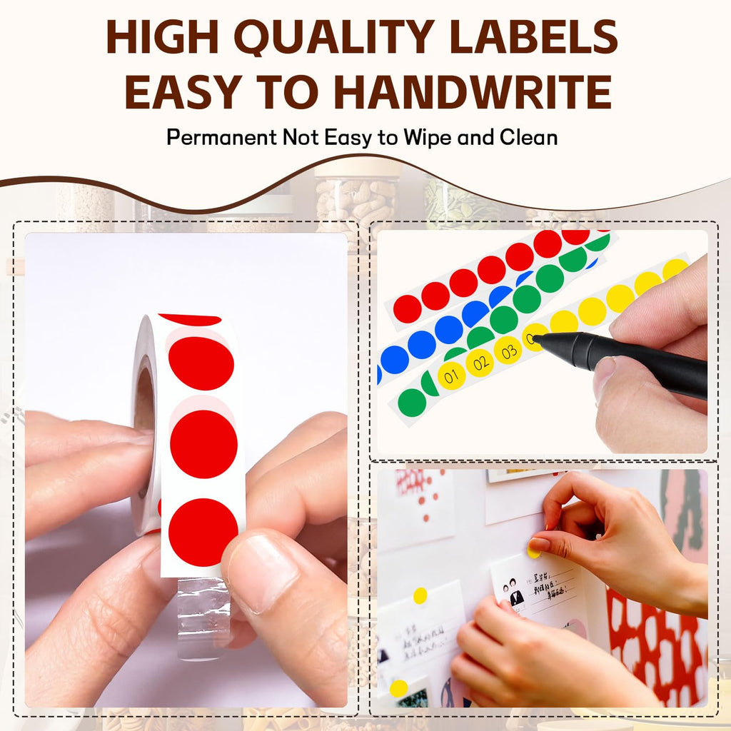 PARLAIM 1/2 inch round color-coding labels on four rolls with 2000 red, yellow, blue, and green adhesive stickers for organizing.