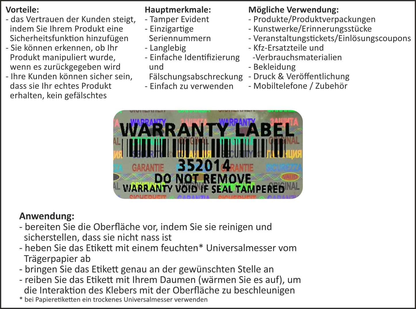 250 pcs Warranty Seals, Security Hologram Stickers, Void Tamper evident Labels 1.25 x .59 Inch