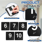 Yaocom 4"x4" Black Exam Room Number Sign Numbers 6-10 Braille for Offices Black/White