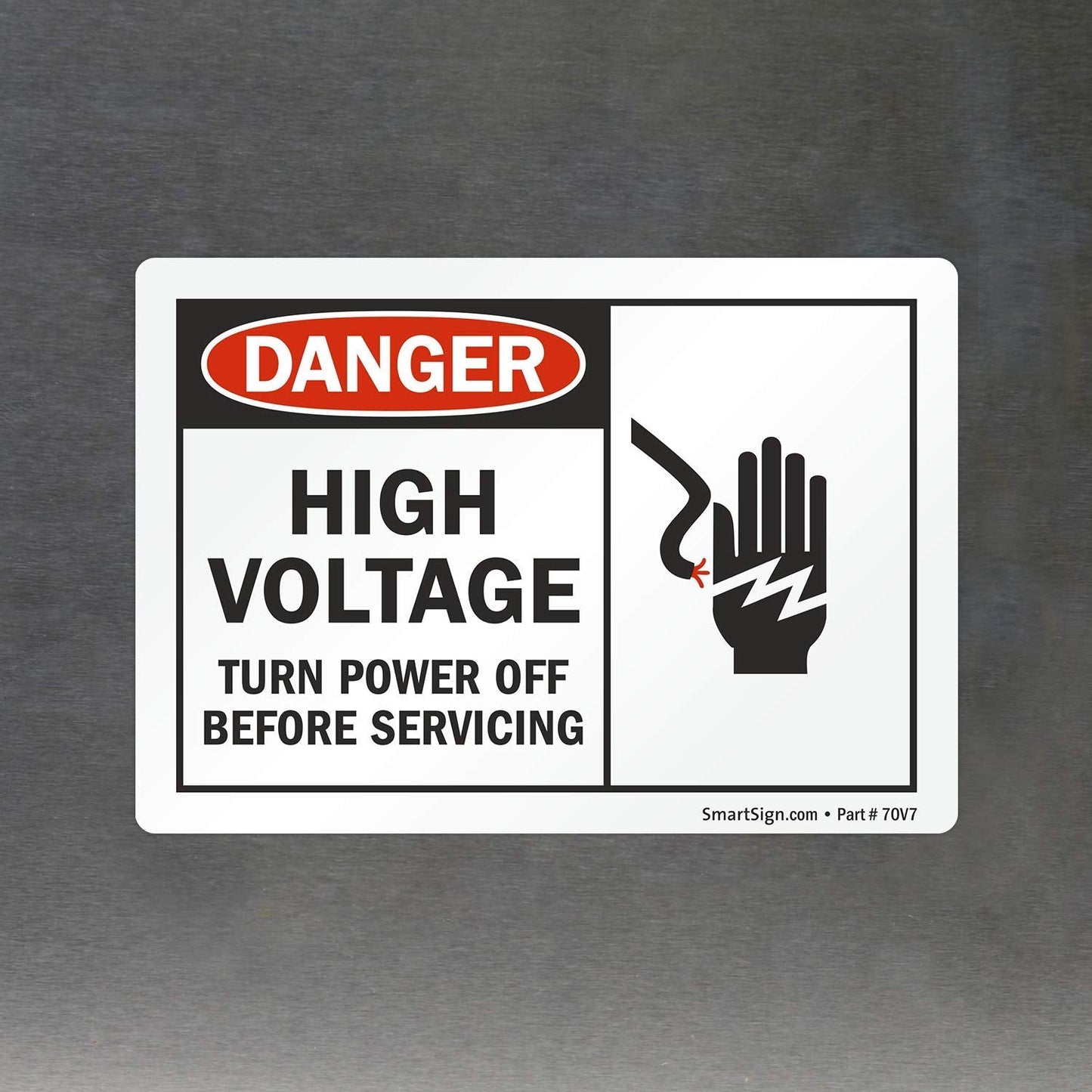 SmartSign 3.5 x 5 inch "Danger - High Voltage, Turn Power Off" Label, Laminated Vinyl Material, Red, Black and White