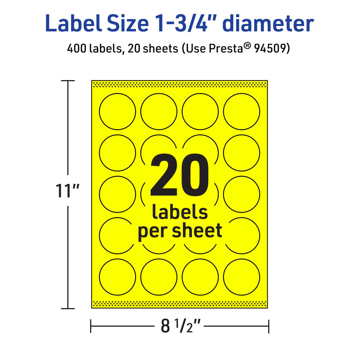Avery Printable Round Labels, Sure Feed Technology, 1-3/4" Diameter, Neon Yellow Labels, Print-to-The-Edge, Laser/Inkjet Printable, 400 Total, Great for Stickers and Candles 400 labels