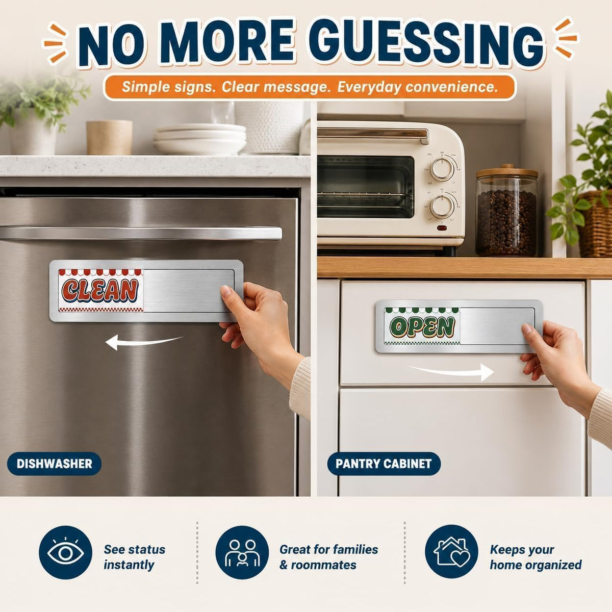 Dishwasher Magnet Clean Dirty & Open Close Sign, Retro Slider Magnetic