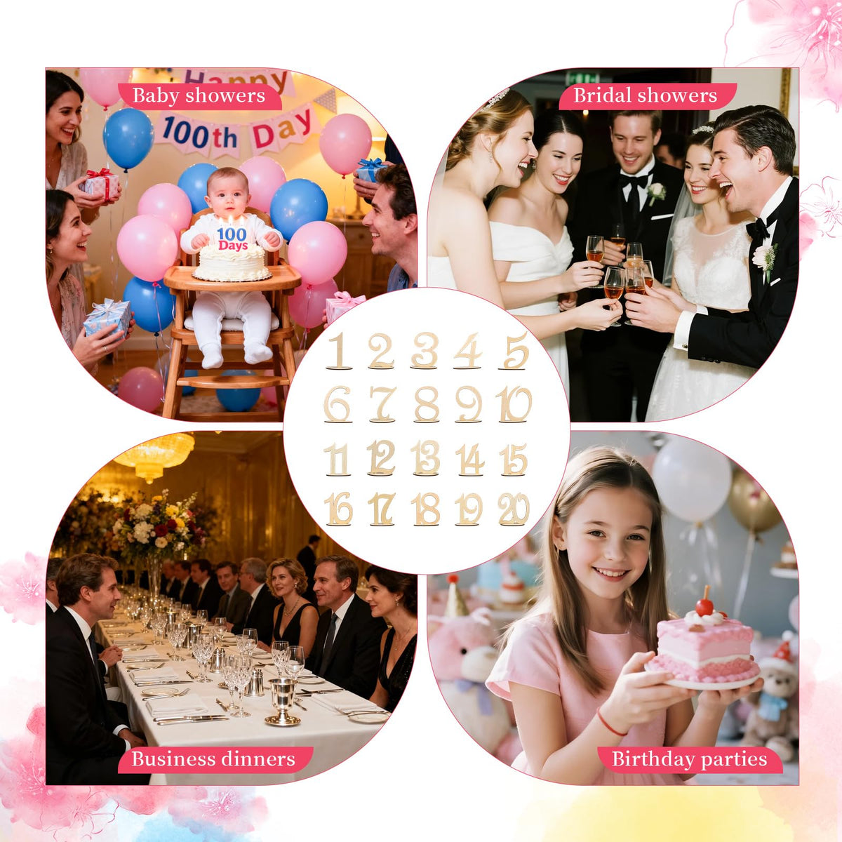 Wedding Table Numbers 1-20, Wooden Reusable Tabletop Signs with Stand for Wedding Reception Banquet Anniversary Party Birthday Bridal Shower Hotel Bar Restaurant Farmhouse Decorations
