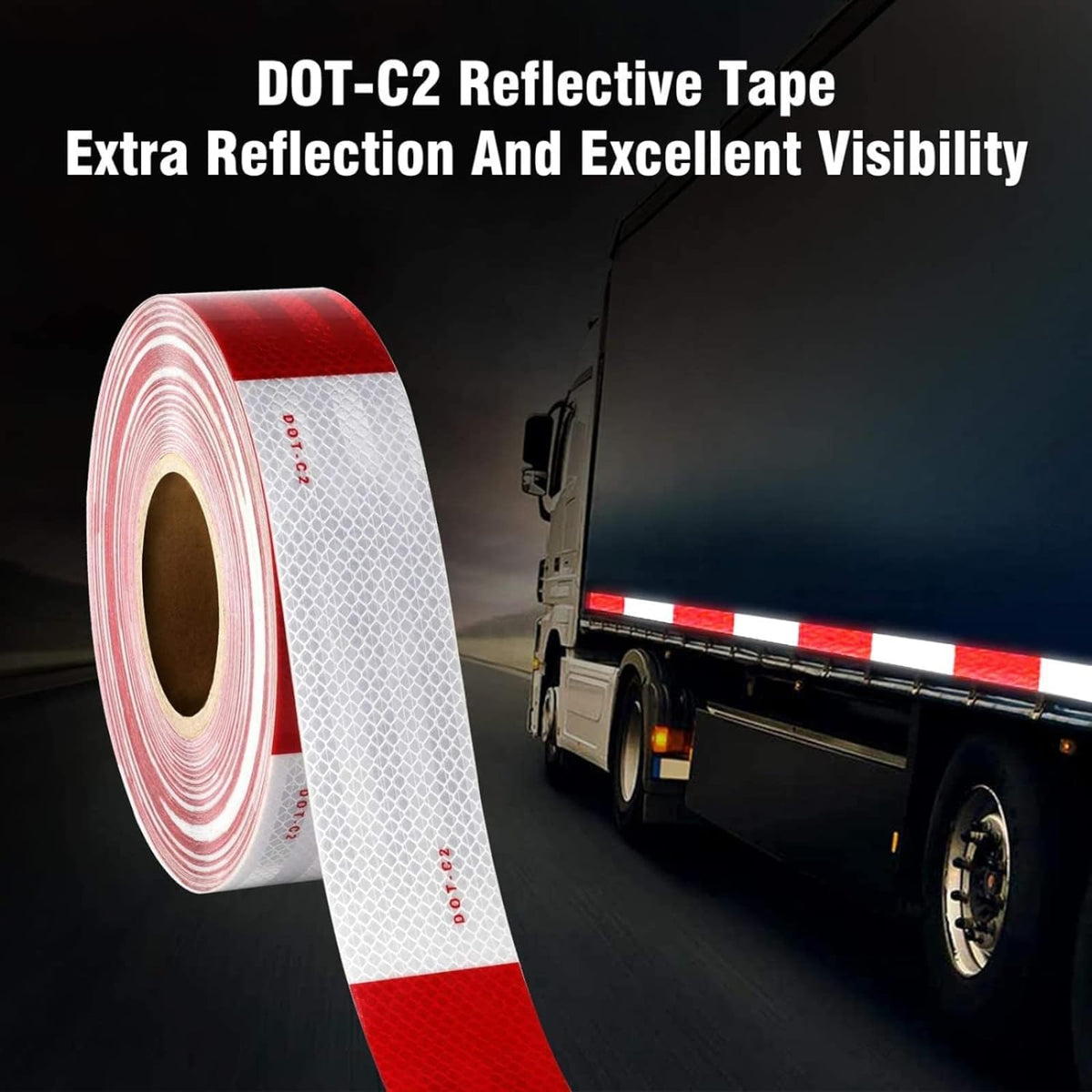 DOT-C2 Red/White Reflective Safety Conspicuity Tape, Waterproof High Intensity Self Adhesive Driveway reflectors Caution Sign for Trailers, Vehicles, Trucks, Boats (2inx50ft) 2in x 50ft