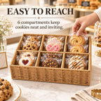 Cookie Display Stand, 6-Compartment Woven Snack Basket for Vendors, Natural