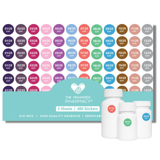 The Organized Pharmacy Expiration Dates Stickers System - See. Pull. Done. 3 Year Supply - 480 Color Coded Pharmacy Inventory, Chemistry & Food Expiration Date Management Labels Stickers (2025) 2025