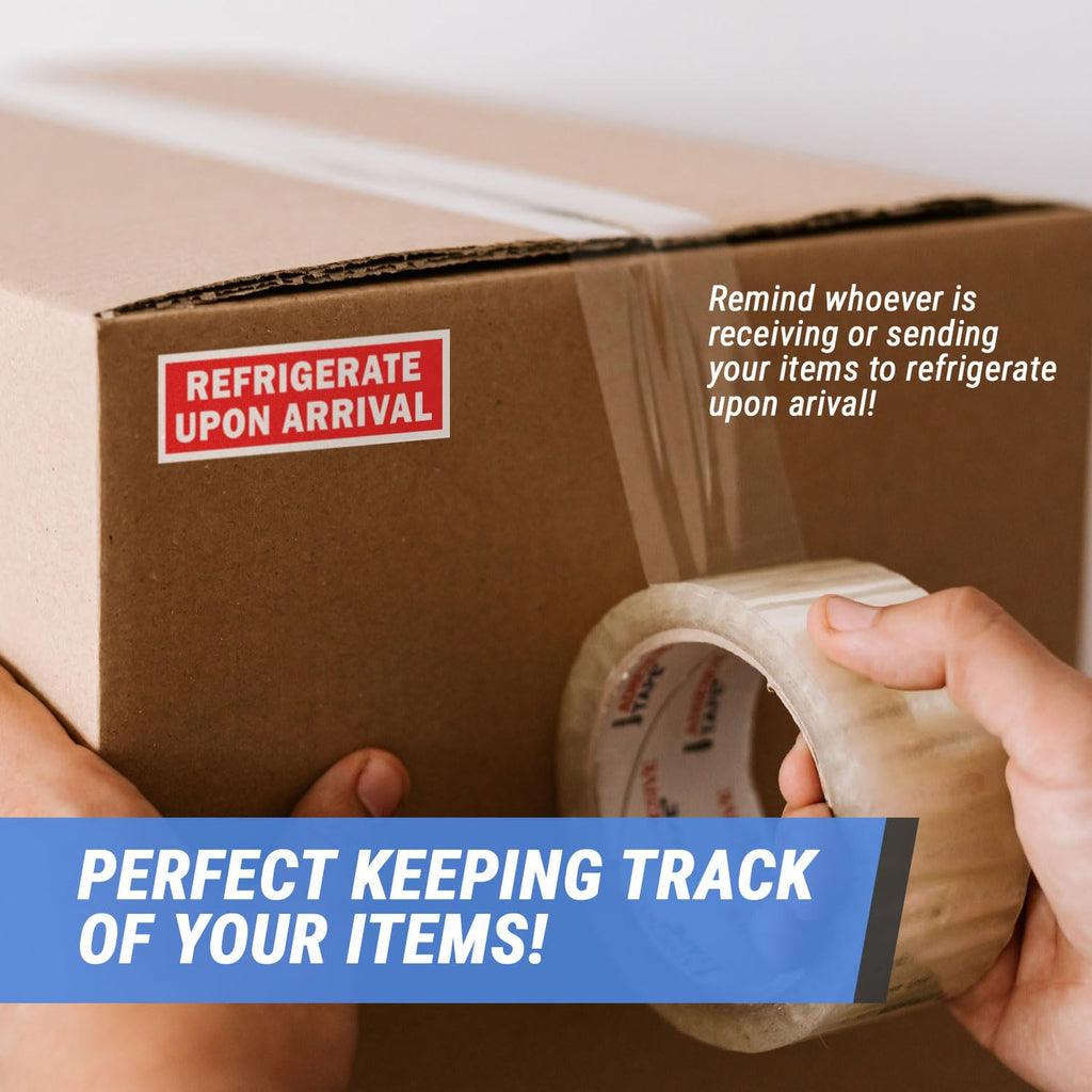 1.25 x 4 Inch, REFRIGERATE Upon Arrival Labels, Red, 4 Packs