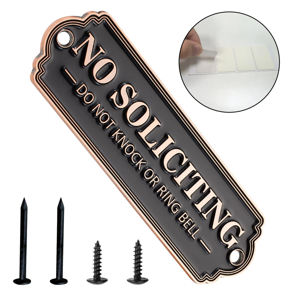 Brass No Soliciting Sign, No Soliciting Sign for House - Solid Brass Wall Plaque Handmade Traditional Home Decor, Elegant No Soliciting Do Not Knock or Ring Bell Sign for Office and Business (Brass No Soliciting Sign, 7 x 2.35 inches)