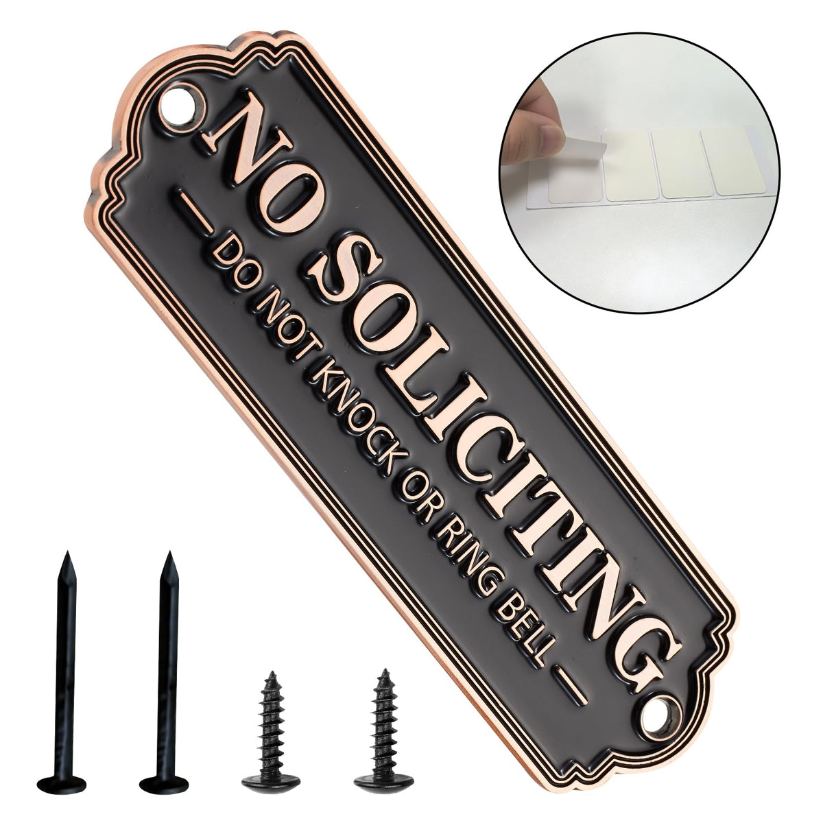 Brass No Soliciting Sign, No Soliciting Sign for House - Solid Brass Wall Plaque Handmade Traditional Home Decor, Elegant No Soliciting Do Not Knock or Ring Bell Sign for Office and Business (Brass No Soliciting Sign, 7 x 2.35 inches)