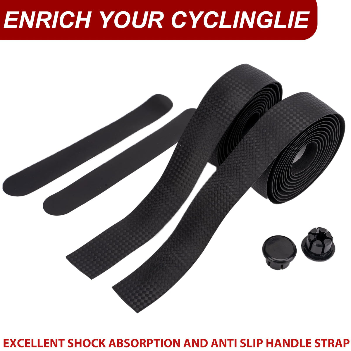 Road Bike Handlebar Tape, Anti-Slip PU EVA Bar Tape, Textured Bicycle Grip Wrap for Road & Gravel Bikes, Thickened Shock Absorbing Handlebar Tape with Bar End Plugs