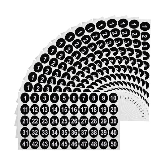 uxcell 20 Sheets Round Number Stickers, 1-50 Vinyl Consecutive Number Labels Self-Adhesive Number Decal for Office Classroom Box Storage, Black(1 inch Each)