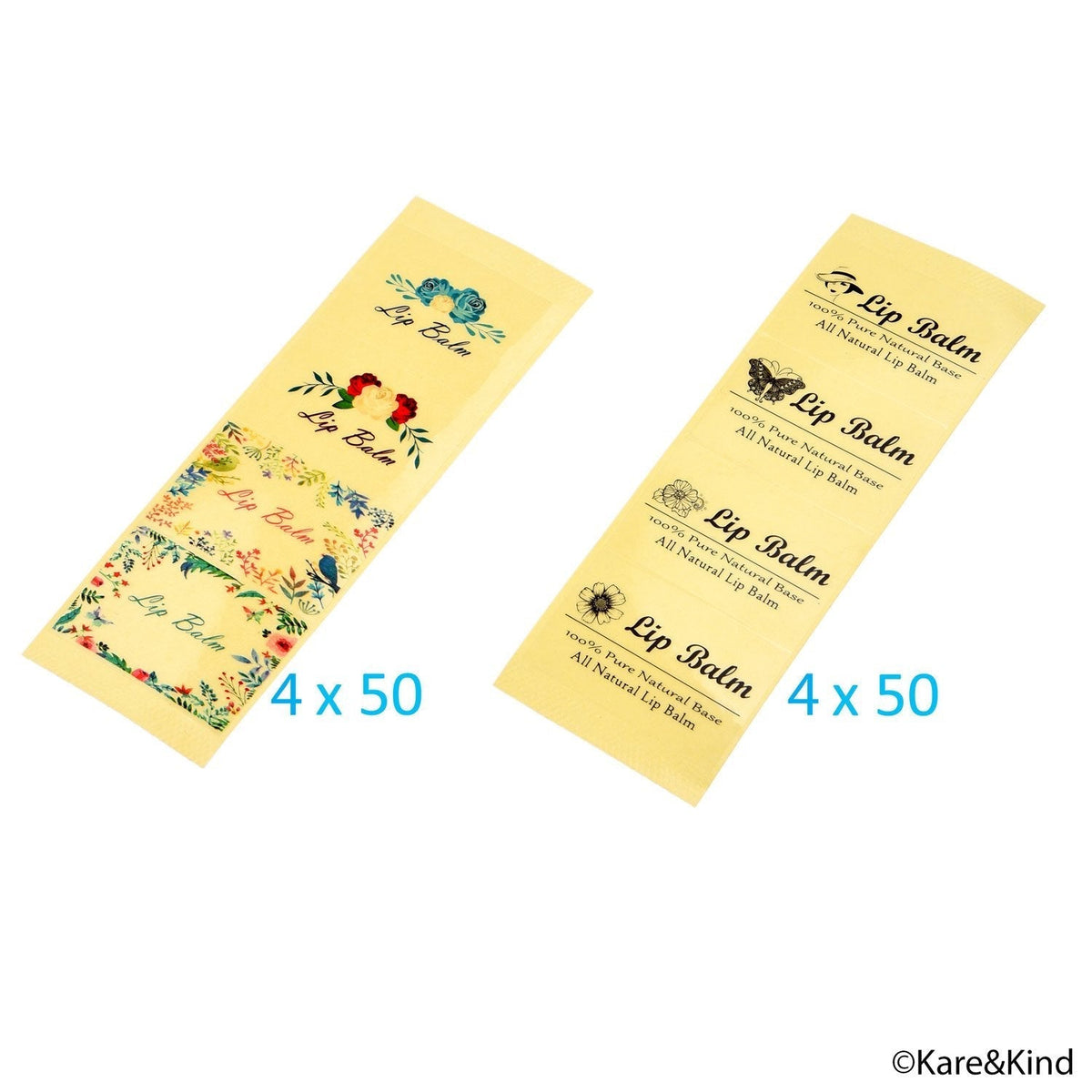Kare & Kind value pack of 400 colorful medication labels with 8 designs for lip balm containers and nasal inhaler tubes.
