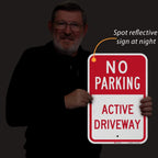SmartSign - K-5441-EG-12x18 "No Parking - Active Driveway" Sign | 12" x 18" 3M Engineer Grade Reflective Aluminum Red on White