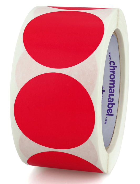 ChromaLabel 2 Inch Circle Sticker Labels, Easy to Write On Round Colored Stickers, High Visibility Removable Stickers - 500 Sticky Dots per Roll, Red Dot Sticker 2"