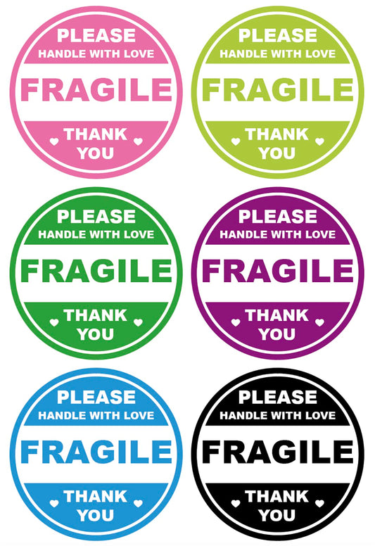 2 inch 300 PCS 6 Color Fragile Stickers for Shipping Please Handle with Love and Thank You Waterproof Stickers